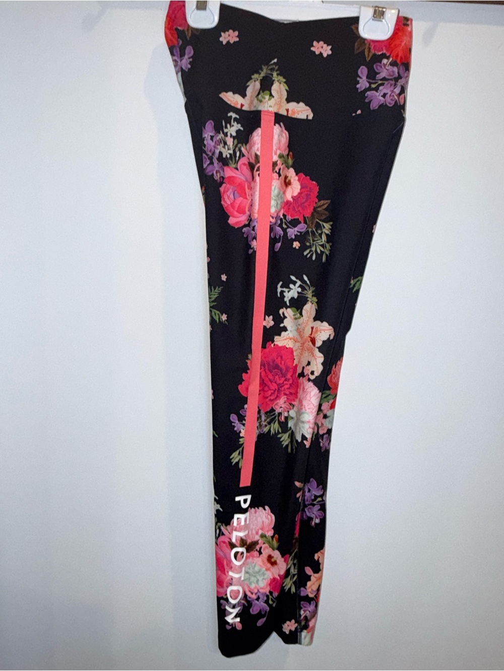 Peloton Black Leggings and Floral Sports Bra Set with Pink Accents - Picture 5 of 5